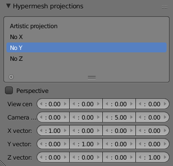 The Hypermesh projections panel, showing the default No Y projection.